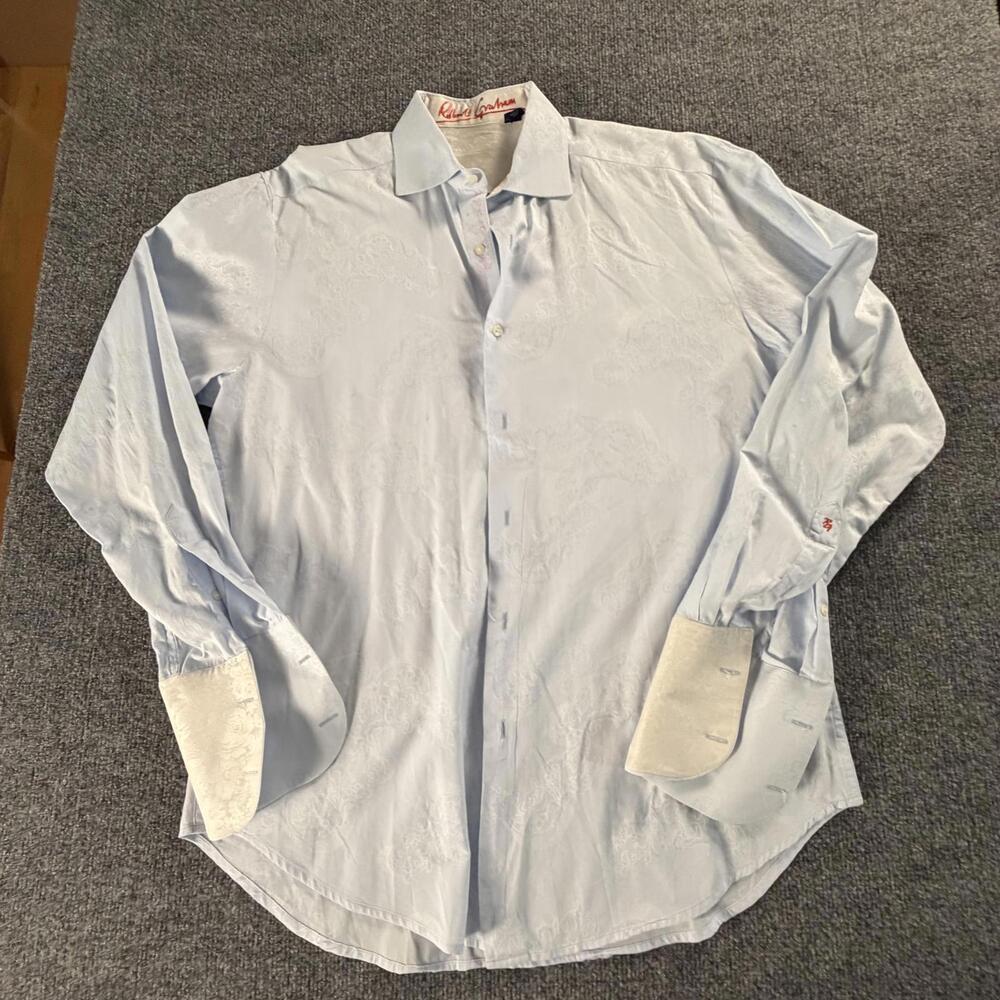 Robert Graham Mens Dress Shirt Medium Light Blue Jacquard Paisley Button Down